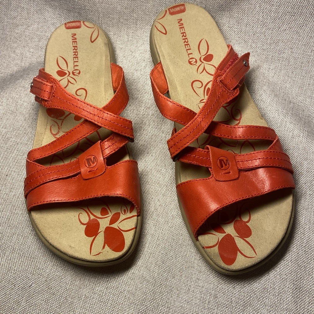 Merrell Women's Vibrant Red Leather Sandals. Size 10